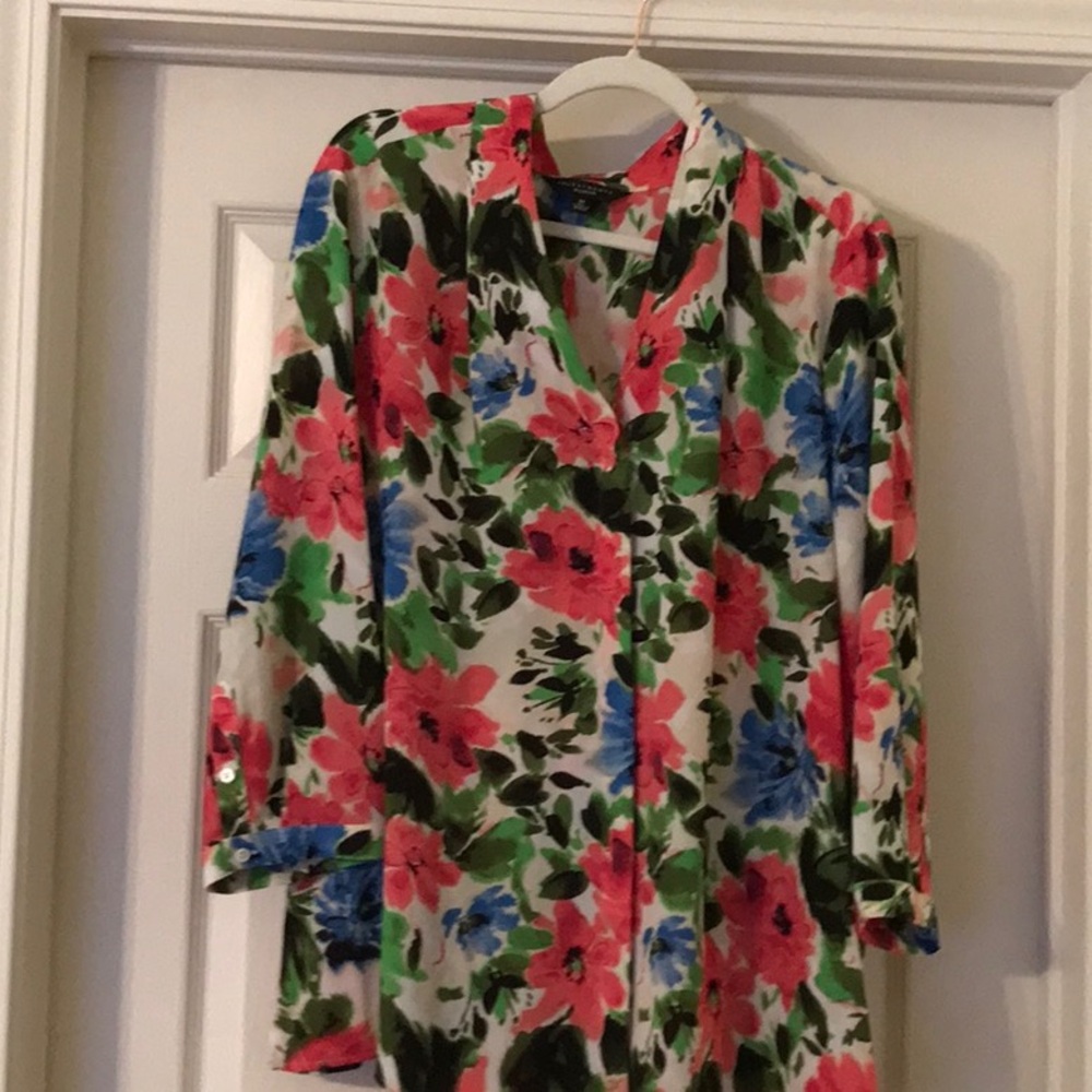 Investments Floral Blouse - Red, Blue, Green
